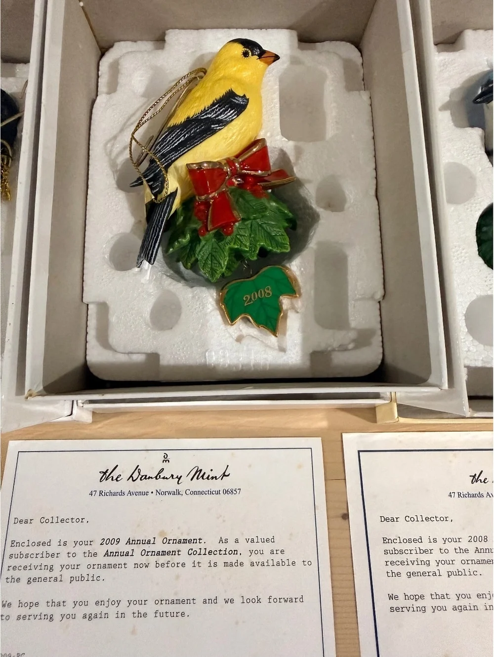 The Danbury Mint Annual Gold Christmas Bird Ornaments Set 2004-2012